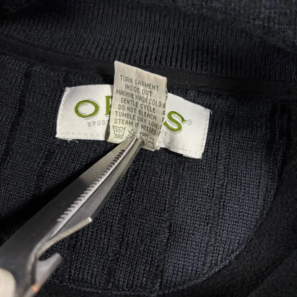 Orvis Mens Navy Blue Wool Blend Ribbed 1/4 Zip Sweater Leather Patches XL 9K3G